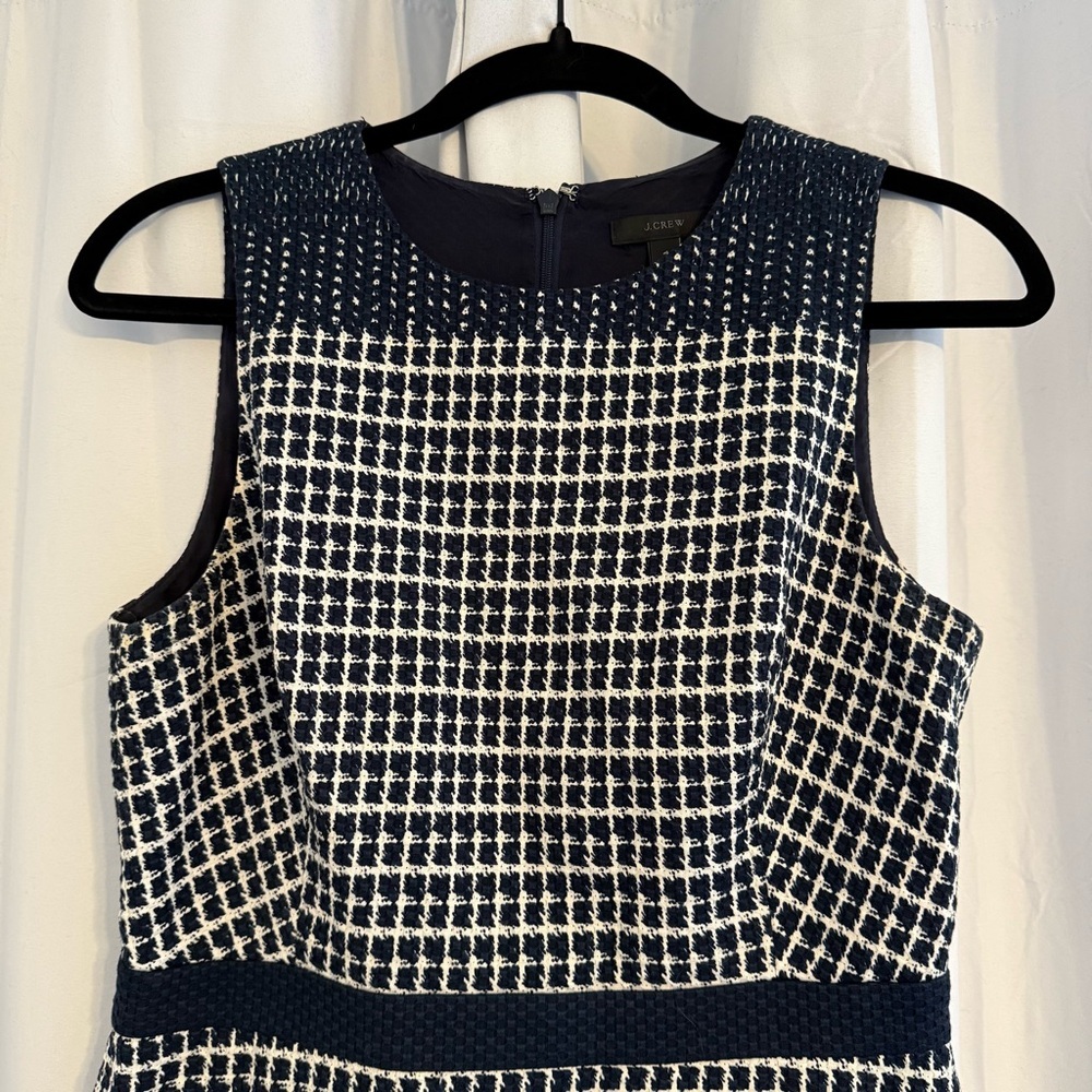 J.Crew Tweed Sheath Dress Womens 4 Navy White Cotton Sleeveless Work Career - Picture 5 of 12